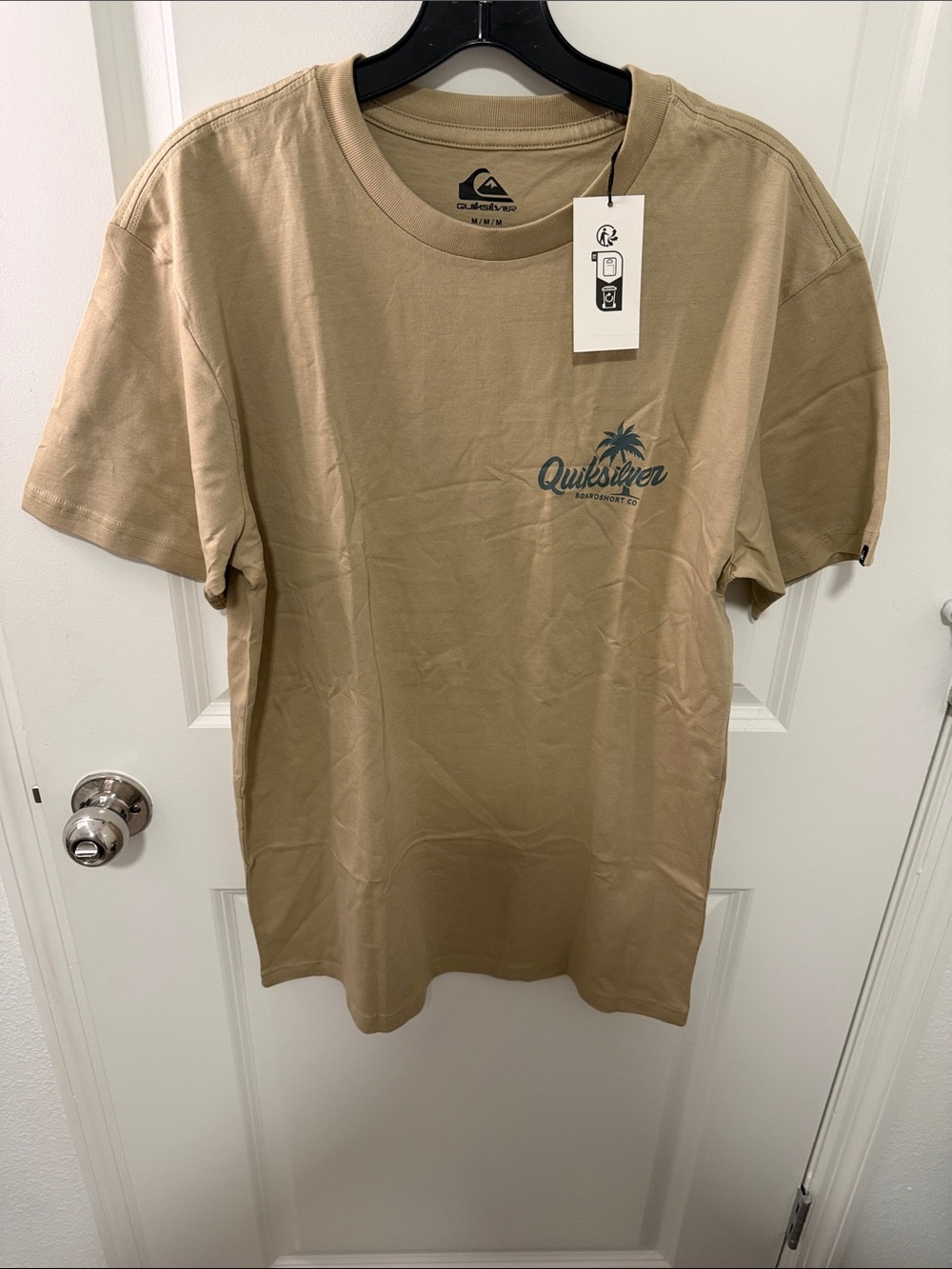 Quiksilver Men's Tan Short Sleeve Logo Tee with Palm Graphic